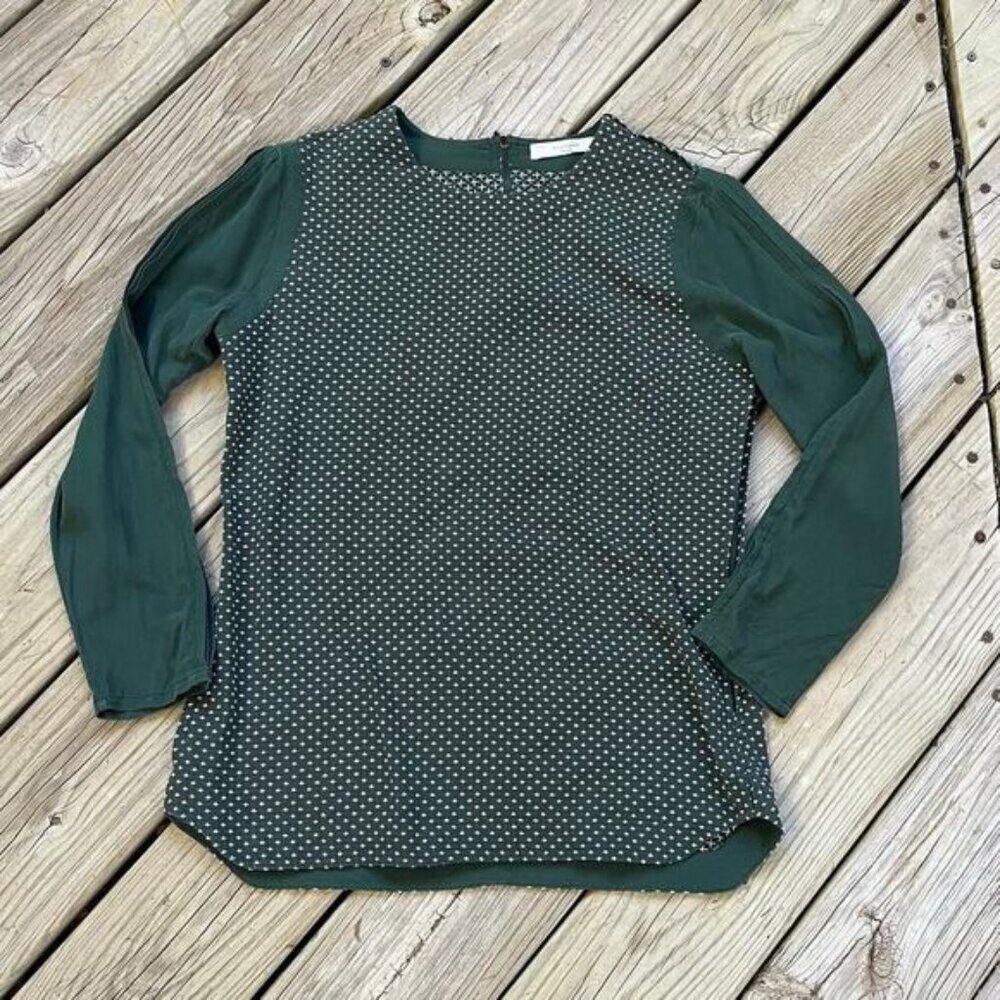 7115 By Szeki Women's Green Silk Blend Printed Blouse Size S